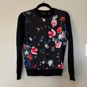 Ted Baker Silk-Blend Black Floral Crewneck Sweater - Women's